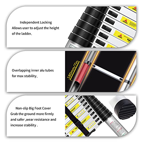 8.5 FT Aluminum Telescoping Ladder Collapsible Extension Ladder with Traceless Alu Tube Design Spring Loaded Locking Mechanism for Outdoor Indoor Use 330 Pound Capacity Black