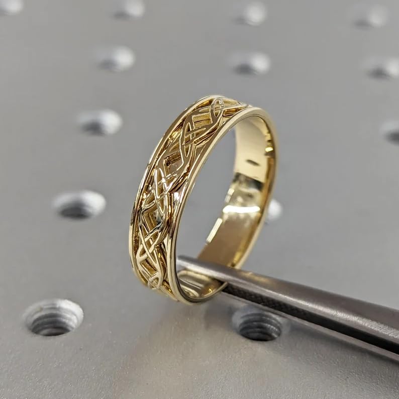 Sterling Silver or 10K 14K 18K Solid Gold Celtic Band Mens Celtic Ring Custom Engraved Wedding Band 4-6MM Size 4-153