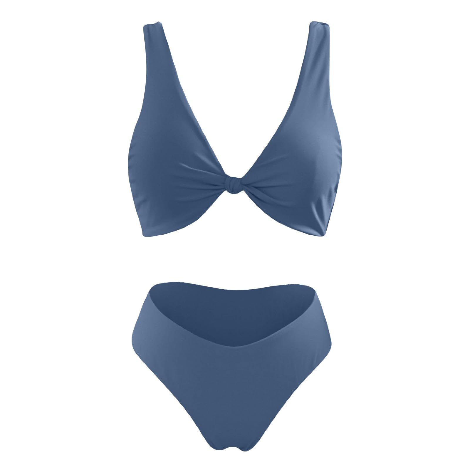 Bikini da Donna, Tinta Unita, Scollo a V, Nodo Frontale, Push-up, Gamba Alta, Perizoma, Costume da Bagno a Due Pezzi