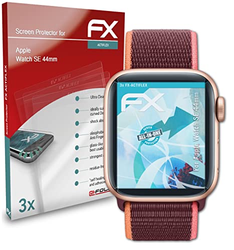 atFoliX Screen Protector compatible with Apple Watch SE 44mm Protector Film, ultra clear and flexible FX Screen Protection Film (3X)