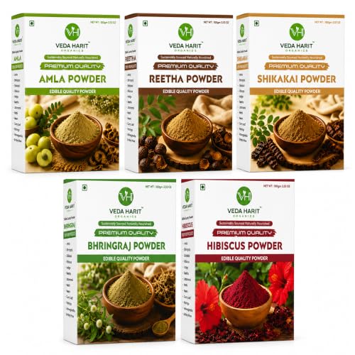 Image of Veda Harit Amla Reetha Shikakai Bhringraj Hibiscus Powder Combo Pack 500g