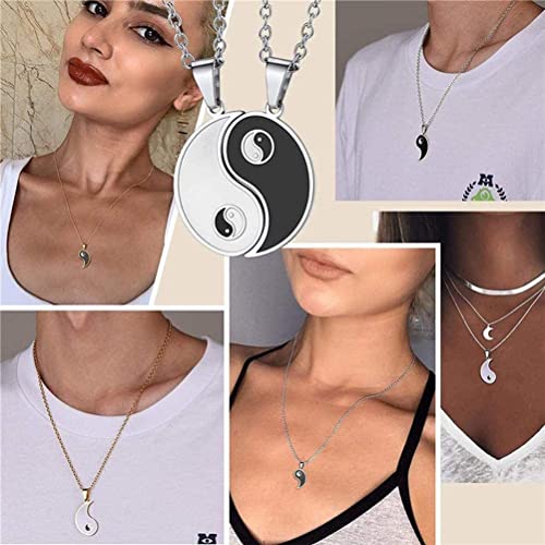 MiaLover 2 Stück Yin Yang Paar Halskette Taichi BFF Kette Freundschaftsketten Partner Schmuck ketten für beste Freunde,Liebhaber und Couple Geschenke(Sliber)