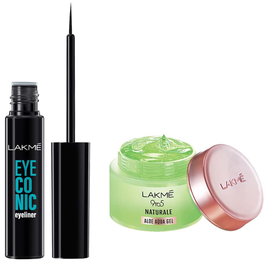 Image of LAKME Eyeconic Liquid Eyeliner Matte Finish, Black, 4.5ml & 9 To 5 Naturale Aloe Aquagel, 50g