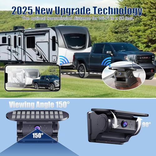 Image of WiFi Magnetic Solar Wireless Backup Camera, 10000mAh Rechargeable 1080P Rear View Camera for Truck RV Trailer Car, DVR Recording Night Vision,Easy Installation