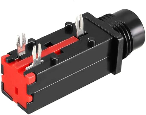 Miniatura 3 de uxcell Montaje en PCB 0.250 in 3 Pin Socket Auriculares estéreo Jack Audio Video Conector Negro Rojo 4 unids