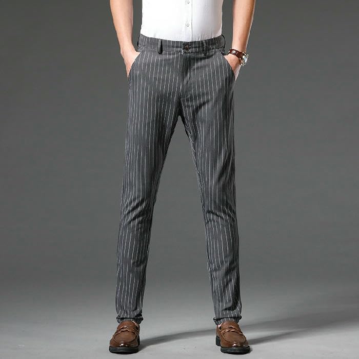 Men's Four Seasons Spring Autumn Straight Loose High Waist Business Versatile Slight Elastic Striped Casual Pants3