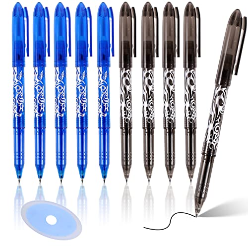 10 Pcs Erasable Gel Pens, 0.5mm Liquid Ink Gel Pens Quick-Drying Rollerball Pens with Eraser for School Office Students Adults(Blue,Black）