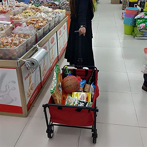 TVSKWMRQ Einkaufswagen Outdoor-Einkaufswagen, zusammenklappbarer Einkaufstrolley, Gepäckwagen auf Rädern zum Einkaufen, Lebensmitteleinkauf, Wäscherei, Einkaufswagen, Einkaufswagen (rot) – Bild 4