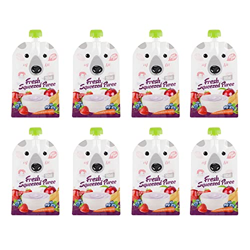 8 Pack Baby Food Pouches, Messar 200Ml Large Reusable Weaning And Feeding Fill Pouch Bags Animal Pattern Double Zipper Squeeze Pouches Freezer Storage For Babies, Toddlers And Kids #TOP11