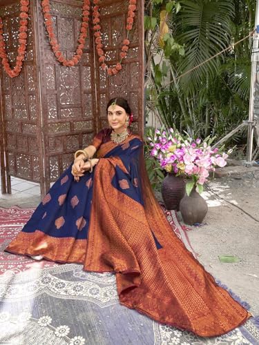 Image of Women's Soft Art Silk Kanjivaram Saree and Unstitched Blouse Piece with Floral Rich Pallu and Jacquard Jari Work On All Over | South Indian Saree