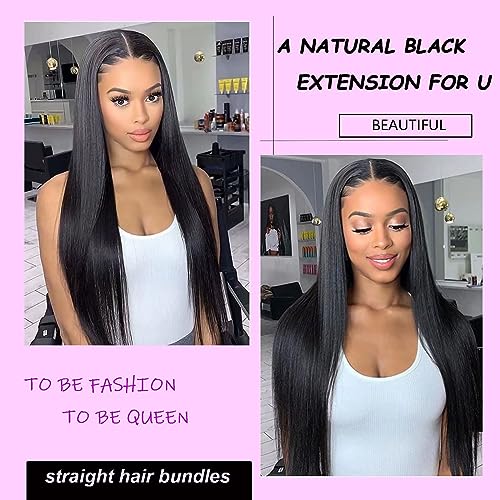 Pinjuoo Peruvian Hair Bundles 14 16 18 20 Inch 4 Straight Bundles Human Hair 100% Unprocessed Raw Virgin Hair Bundles Weave Natural Black Bundles Human Hair Extensions For Women thumb #4