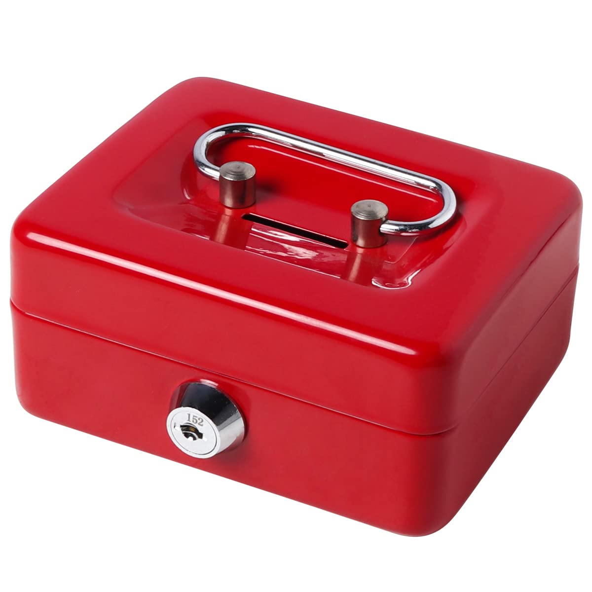 Small Cash Box with Lock and Slot, Decaller Locking Money Box, Metal Coin Piggy Bank for Adults and Kids