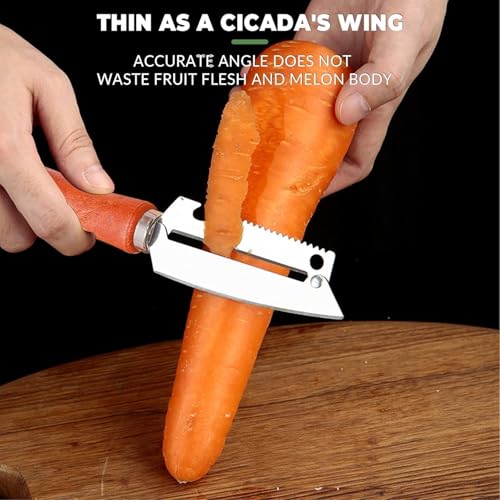 Image of Multi-Functional Stainless Steel Vegetable Peeler with Wooden Handle & Bottle Opener Single Blade Peeler for Fruits & Vegetables Sharp & Easy-Grip Kitchen Tool (4-in-1-peeler(2PCS))