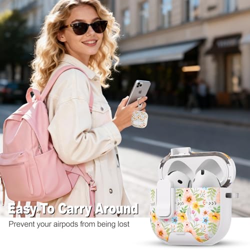 Image of for AirPods 4 Case with Safty Lock & Phone Stand,Cute Floral Pattern Style | PC & TPU Dual Layer Protective Cover with Keychain & Cleaner Pen for Apple AirPod 4th Generation 2024 Women (Morning Glory)