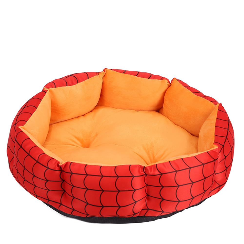 DOTBUY-SHOP Dog Bed Washable, Cat Bed Felt Donut Dog Bed, Pet Bed With Slip-Resistant Bottom, Orthopedic Dog Beds Gift for Small Dogs and Cats (S,Red Cobweb)