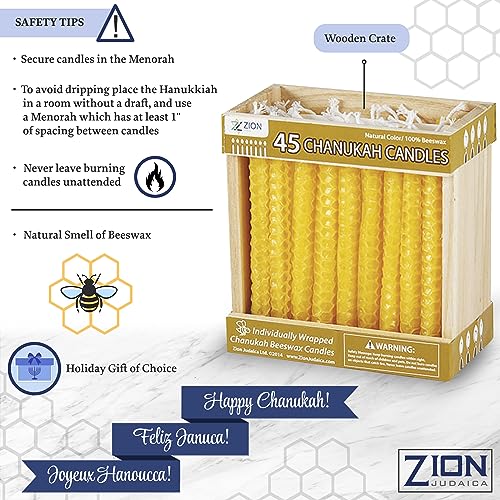Zion Judaica Ltd ZJ-BC31 Zion Judaica Natural Beeswax Hanukkah Candles Set In A Wooden Crate Honeycomb Design Chanukkah Celebration Candles Honey Scented Aroma Candle Set Of 45 Yellow Bees Wax Chanukah Candle Set Holiday Gift thumb #2