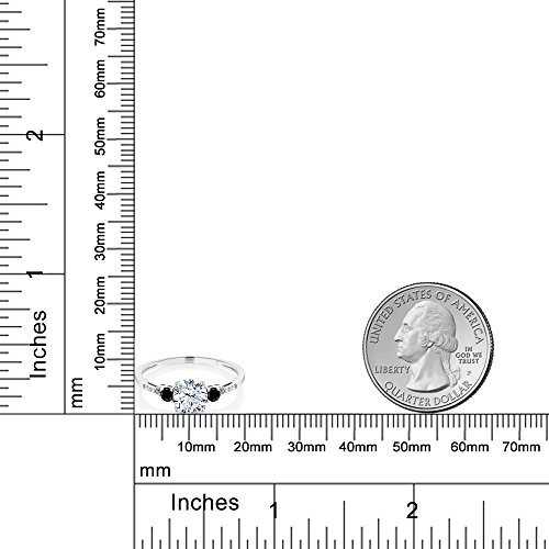 Gem Stone King 10K White Gold White Created Sapphire Black Diamond & White Diamond Accent 3-Stone Engagement Ring | 1.38 Cttw | Wedding Anniversary Promise Gold Ring For Women4