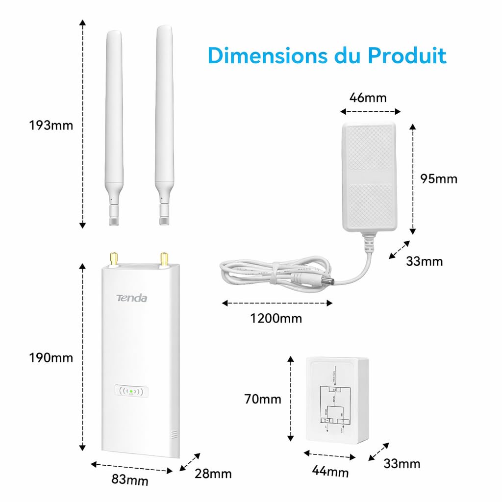 Tenda AX3000 Outdoor WiFi 6 Access Point Double Bande (1 Port Gigabit, WPA3, VLAN, Gestion Locale Et Cloud, Roaming Transparent, PoE+ 802.3at / PoE Passif) (OAP3000)