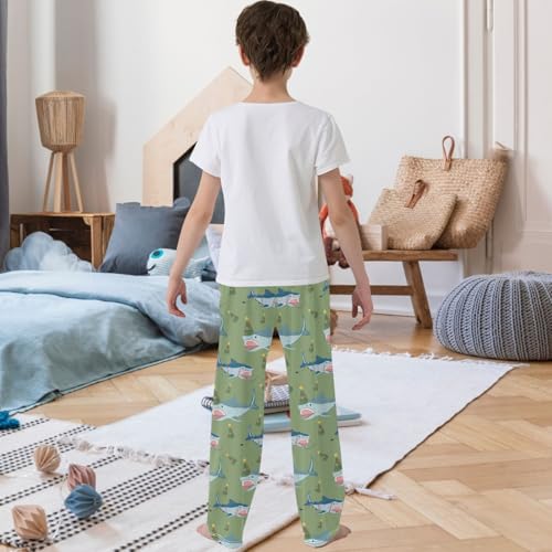 Boy's Lounge Pants Christmas Tree Shark Green Kids Jogger Pants Elastic Waist Long Bottoms with Pockets 6-14 Years3