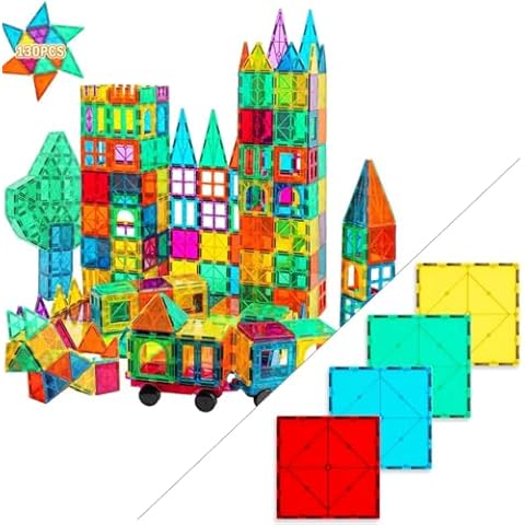 Bmag 130 PCS Magnetic Tiles Plus 4 PCS Magnetic Tiles Large Square Cover