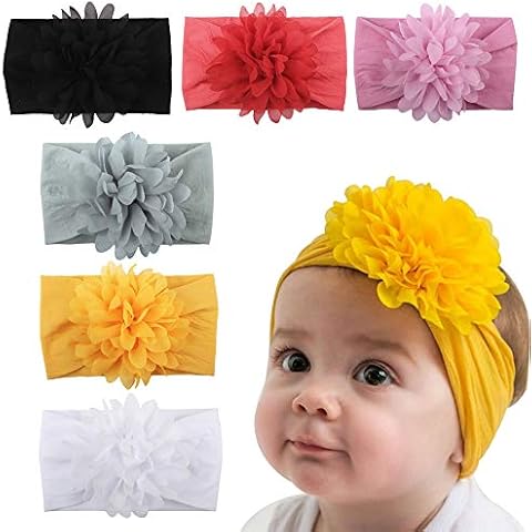 Golden Apple 6 PACK Baby Girl's Headbands with Chiffon FLowers Soft Headwraps Caps Infant Head Bands Cover