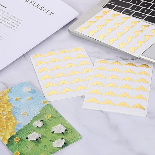 240Pcs Photo Corners for Scrapbooking, Gold Self-Adhesive Photo Mounting Corners Picture Stickers for DIY Scrapbook Album Picture Frames Journal Supplies 10 Sheets