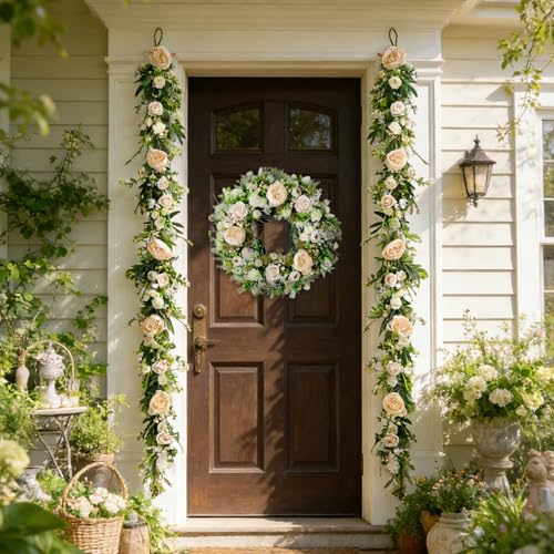 idyllic 6ft Spring White Peony Climbing Vine Decoration Artificial Floral Garland for Front Door Window Porch Mantel Staircase Table Runner Wedding Indoor Outdoor Home Decor by idyllic - Used condition - Image 7