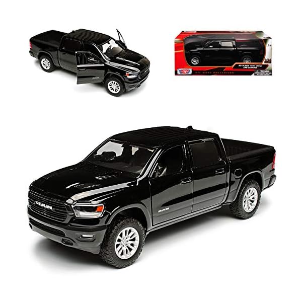 Motormax Dodge Ram 1500 Pick-Up Doppelkabine Schwarz 5. Generation Ab 2019 1/24 Modell Auto mit individiuellem Wunschkennzeichen