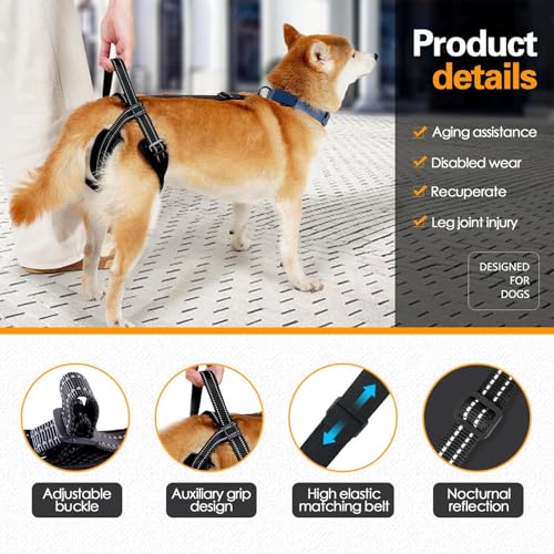 Hebegeschirr für Hunde – Hundegeschirr mit Hüftstütze mit reflektierenden Streifen | Bequemes Geschirr für leichte Weste | faltbares Design mit weichem Futter für Salg – Bild 7