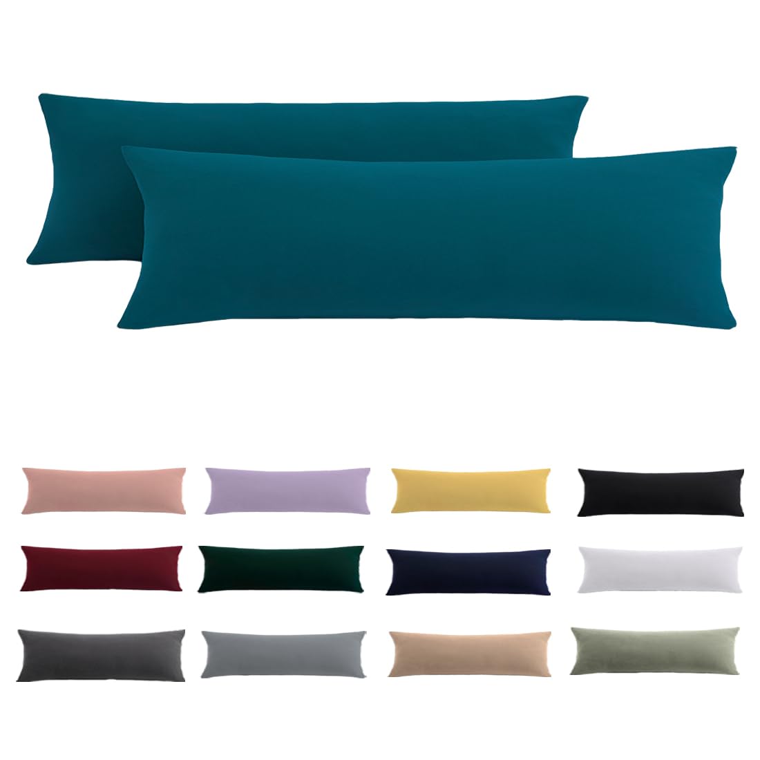 Beqnat Seitenschläferkissen Bezug 40x145 2er Set - Petrol Kissenbezug 145x40 mit Reißverschluss 100% Mikrofaser Resistent und Hypoallergen Kopfkissenbezug für Seitenschläferkissen