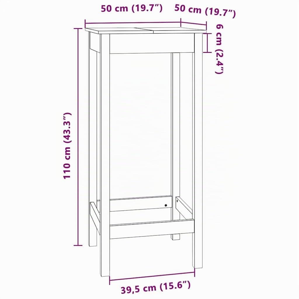 vidaXL Mesa Alta de Bar Madera Maciza de Pino Blanco 50x50x110 cm, Mesa Alta, Mesa Pub, Muebles de Bar, Mesa de Bar, Mesa cafetería