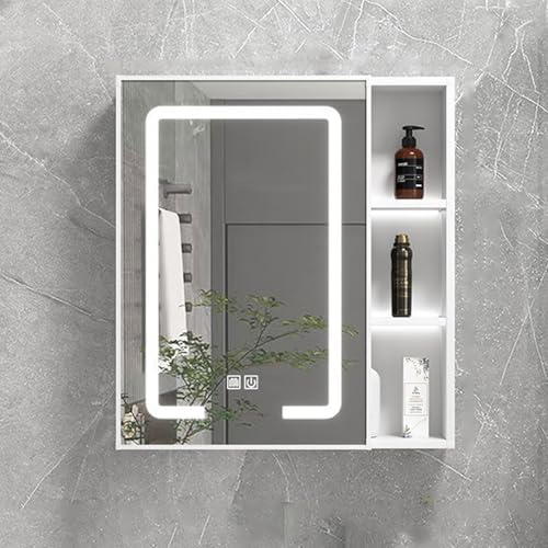 Modern LED Bathroom Mirror Cabinet with Touch Switch, Fog Removal, Space Aluminum, Rectangle Shape, Silent Hinge - Stylish Storage Solution for Your Bathroom