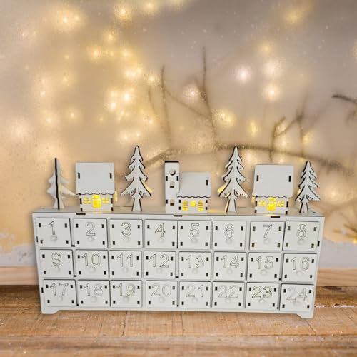 Calendrier de l'Avent en bois éclairé avec 24 tiroirs pour décoration de Noël