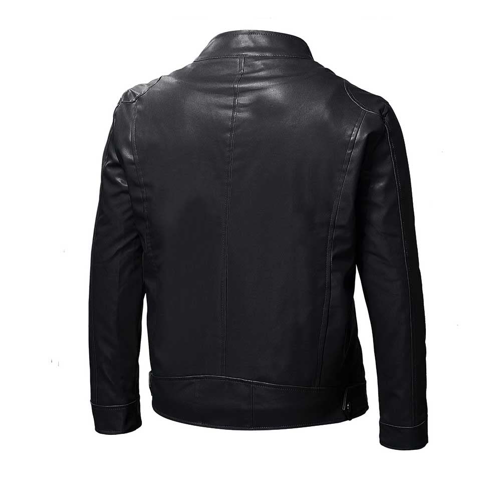 Chaqueta de piel sintética para hombre, estilo bomber para motocicleta, ajuste delgado, suave al tacto, clásico, cuello alto, casual, con cremallera, grueso, cálido, resistente al viento,