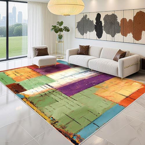 Kunsen Alfombras De Área Cómodo 120x180cm, Verde El patrón Naranja púrpura Abstracto se Utiliza en el Dormitorio Juvenil de la Sala de Estar