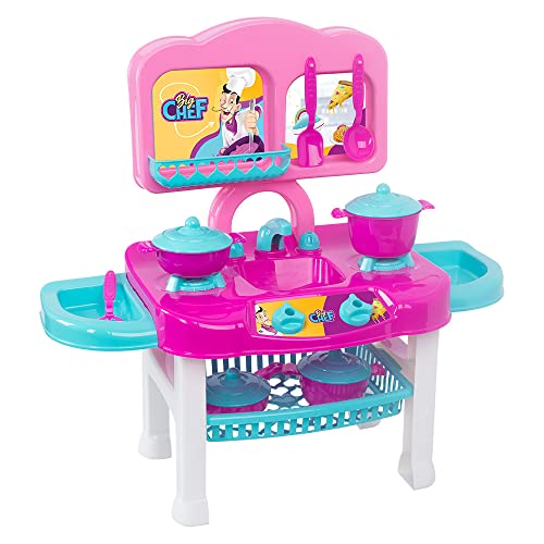 Mielle Brinquedos, Coleção Big Chef, Super Fogão com 12 Peças, Rosa e Azul