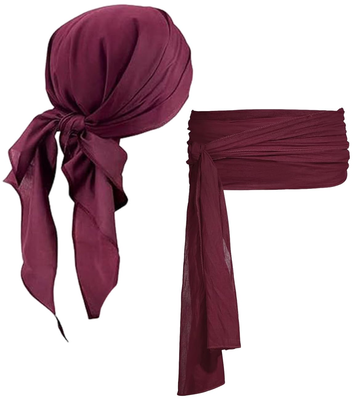 Kecartu 2Pcs Pirate Costume Accessories Set Women Men, Bandana Sash Belt for Medieval Renaissance Pirate Costume, Halloween Party, Wine Red