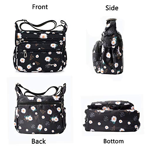 Image of Nylon Floral Multi-Pocket Crossbody Purse Bags for Women Travel Shoulder Bag