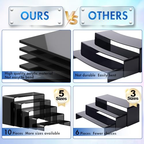 Image of Aheroi Acrylic Risers Display Stands, Acrylic Stands for Display 10Pcs 2Set | Arylic Display Stands Shelf Riser, Black Display Stand Set for Decor,Cupcake Stands Buffet Food Display Set,(7 inchL~8 inchL~9 inchL)
