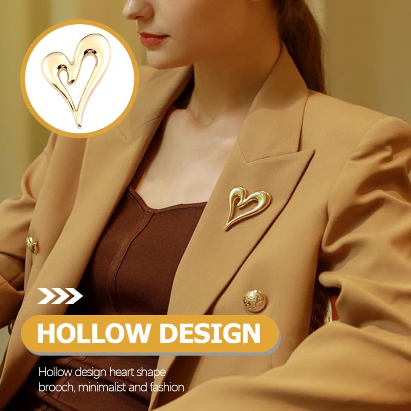 Image of CALLARON Gold Heart Brooch for Women - Vintage Lapel Pin, Cute Lapel Brooche, Fashion Jewelry Valentines Clothing Decoration for Suit, Hat, Handbag, Jacket, Scarves 5.7 x 4.3 cm