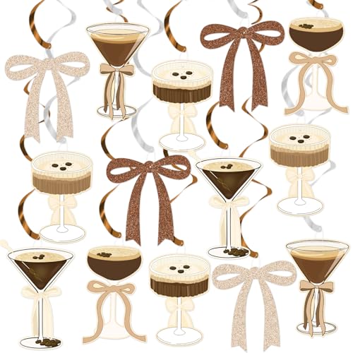 Image of Espresso Martini Bow Party Hanging Swirl Decorations, Espresso Martini Birthday Party Decorations Tini Bar Decorations for Martini Birthday Bachelorette Bridal Shower Party Supplies