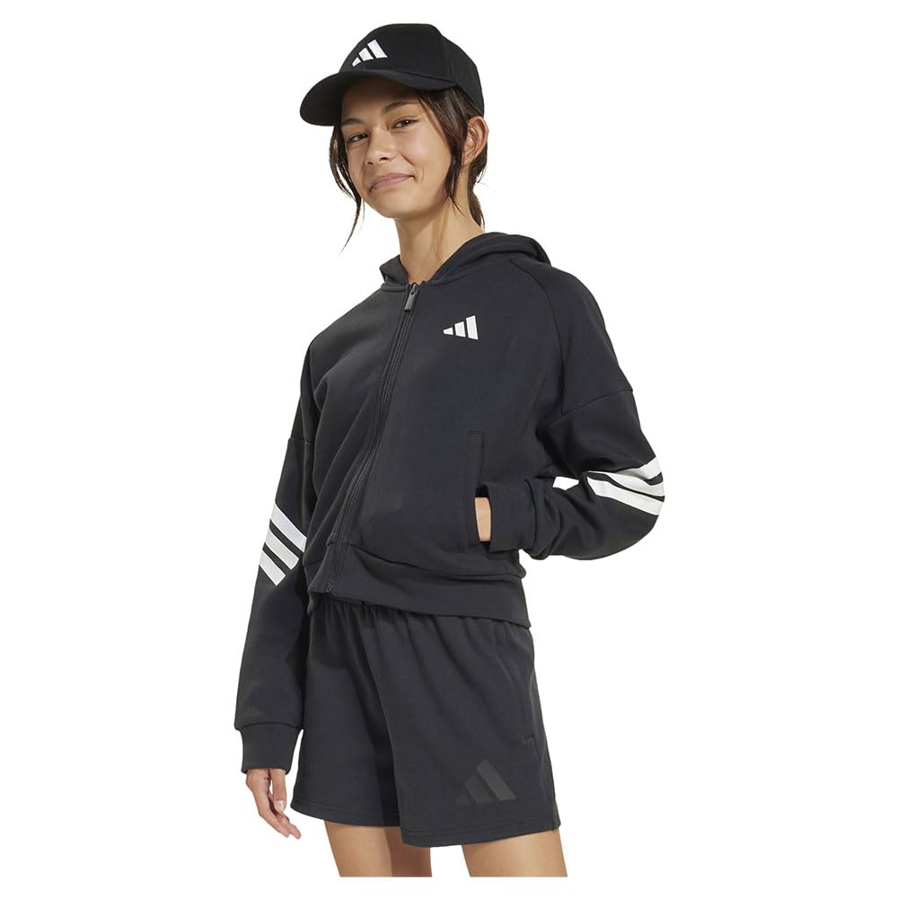 Adidas Future Icons 3-Stripes Full-Zip Hooded Track Jacket Kids Top Track Bambine e Ragazze