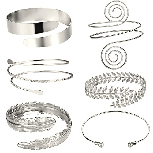 Saitedudu 6 Stück Mode Oberarm Manschette Armband Set, Oberarmreif für Frauen Damen Oberarmarmband Armreif Armband Open Armlet Blatt Armband Schmuck Set Verstellbar Schmuck Geburtstag Geschenk Cover