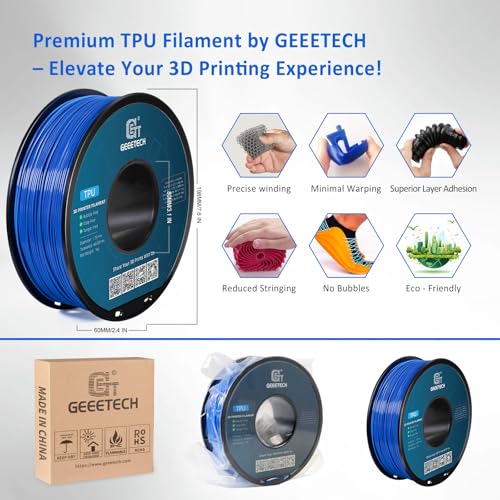 Image of Geeetech TPU Filament 1.75mm - 95A Flexible 3D Printer Filament with High Elasticity, 1KG (2.2lbs) Spool, Dimensional Accuracy ±0.03mm, Fits Most FDM Printers, Blue
