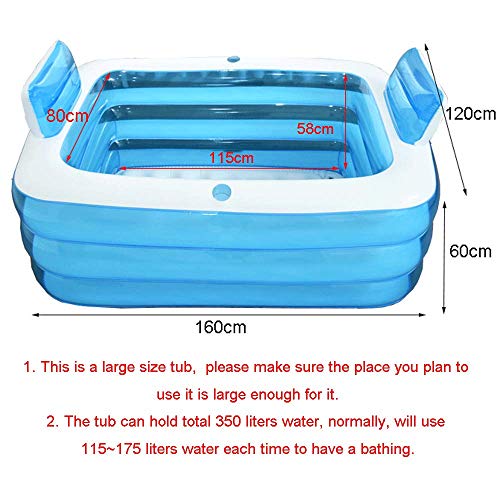 Gweaty Xl Blue Color Inflatable Bathtub Plastic Portable Foldable Bathtub Soaking Bathtub Home Spa Bath, 160X120X60Cm #TOP1