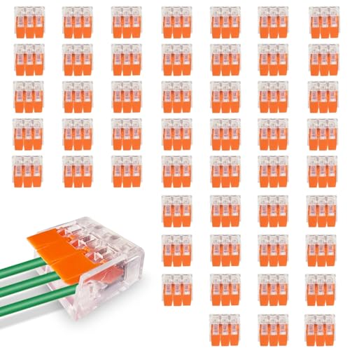 Bloques de Terminales 3 Puertos, 50 Piezas Kabelverbinder Conectores Eléctricos Rapidos, Ligadores Rápidos Electricos 4 mm², Clemas Electricas, Fichas de Empalme Electrico