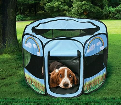 Pet Portable Foldable Play Pen Exercise Kennel Dogs Cats Indoor/outdoor tent for small medium large pets Animal Playpen with Pop up mesh cover great for travel LARGE,BLUE/GREEN