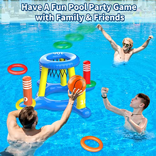 Gizigizi Pool Toys For Kids Adult, 2In1 Inflatable Pool Floats Basketball Hoop & Ring Game, Swimming Pool Games For Adults And Family, Outdoor Party Poolside Water Toy For Boys Girls Kids Ages 4-8-12 #TOP4