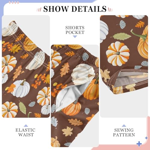 Pajama Pants Lounge Sleep PJ Bottoms Sleepwear Elastic Waist Drawstring S Pumpkin Maple Leaf4