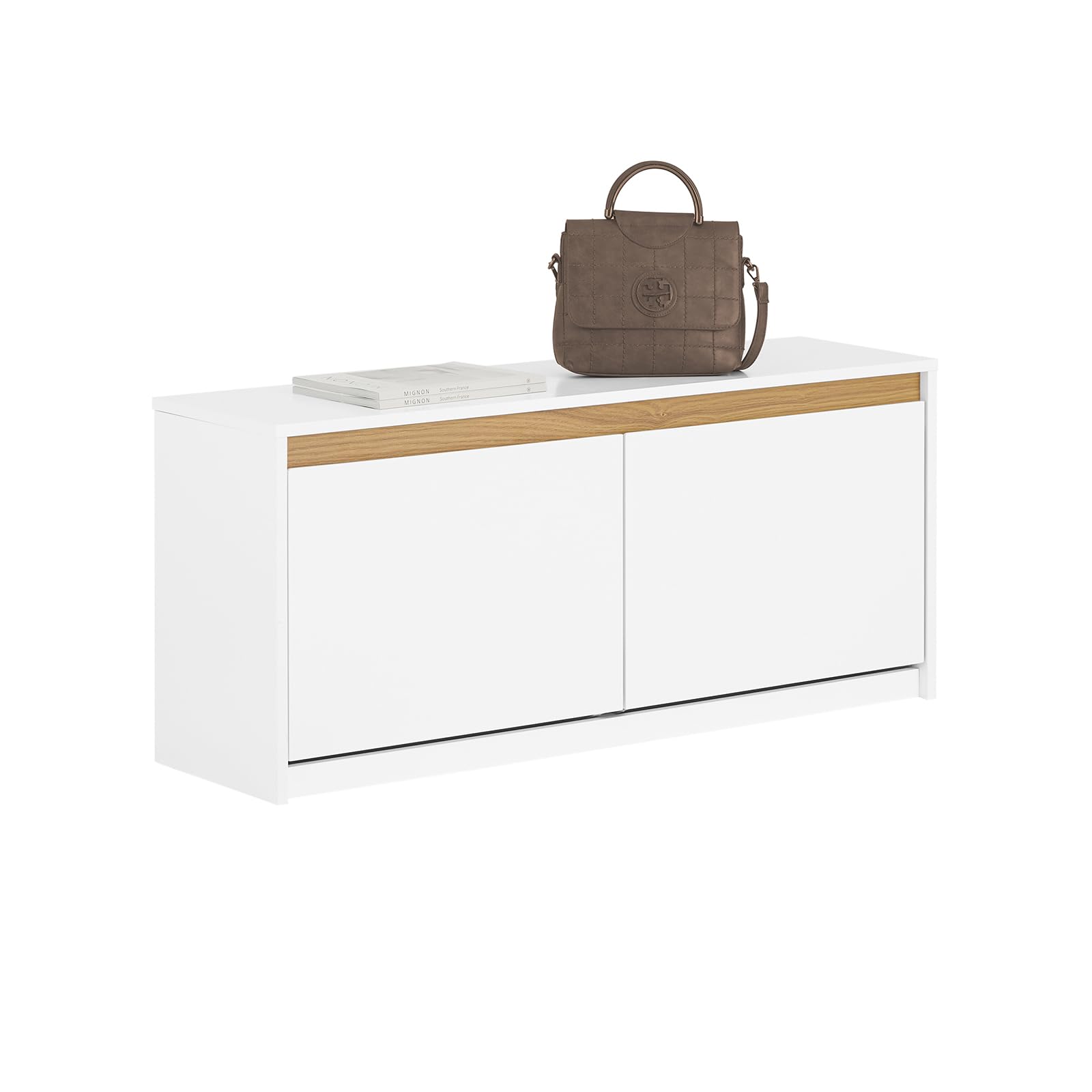 SoBuy Banco Zapatero con 2 Solapas para Entrada Dormitorio Banco de Almacenamiento de Asiento Blanco 104 x 30 x 47 cm FSR171-W ES
